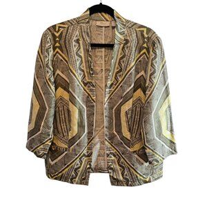 CHICOS LINEN BLEND BLAZER OPEN FRONT SIZE 2 LARGE (12) YELLOW GREY SHIMMER